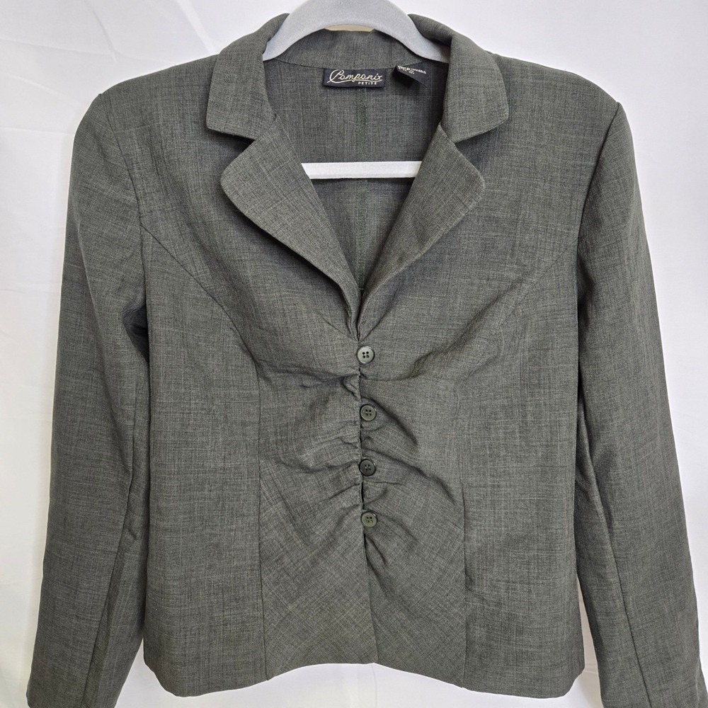 Componix Petite‎ Cropped Blazer, Business Office Professional Preppy Green 8P